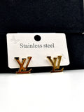 Gold LV Logo Stud Earrings