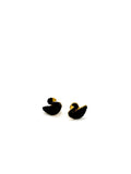 Elegant swan stud earrings featuring black crystals, perfect for a chic look.