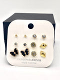 Elegant Butterfly & Floral Stud Earring Set – 6 Pairs