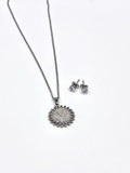 Silver Sunflower Pendant Necklace & Stud Earrings Set
