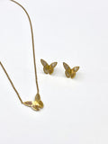 Gold Butterfly Pendant Necklace & Stud Earrings Set