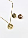 Elegant gold Gucci logo pendant necklace and earrings set for women