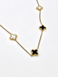 Gold Clover Charm Necklace with Black and White Enamel |
