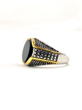 Men’s Bold Black Stone Ring – Silver & Gold-Tone Statement Piece