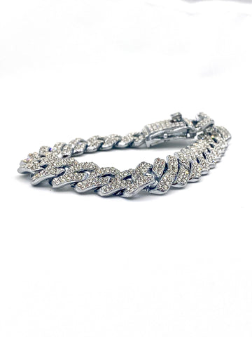 Silver Cuban link bracelet with rhinestone detailing