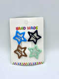 Set of 4 Star-Shaped Colorful Hair Clips (Pack of 2 Cards)