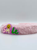 Fluffy White And Pink Headband with Colorful “Nice” Lettering