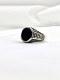 Men’s Bold Black Stone Ring – Silver & Gold-Tone Statement Piece