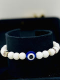 White Beaded Evil Eye Charm Bracelet