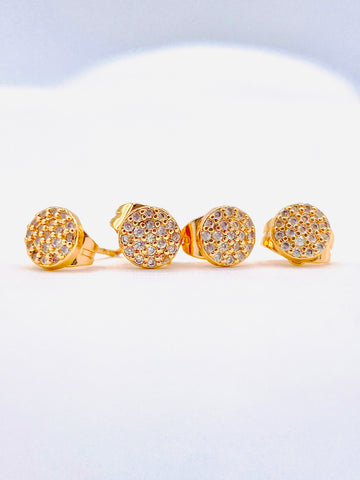 Gold Plated Round Cubic Zirconia Stud Earrings