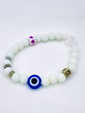 White Beaded Evil Eye Charm Bracelet